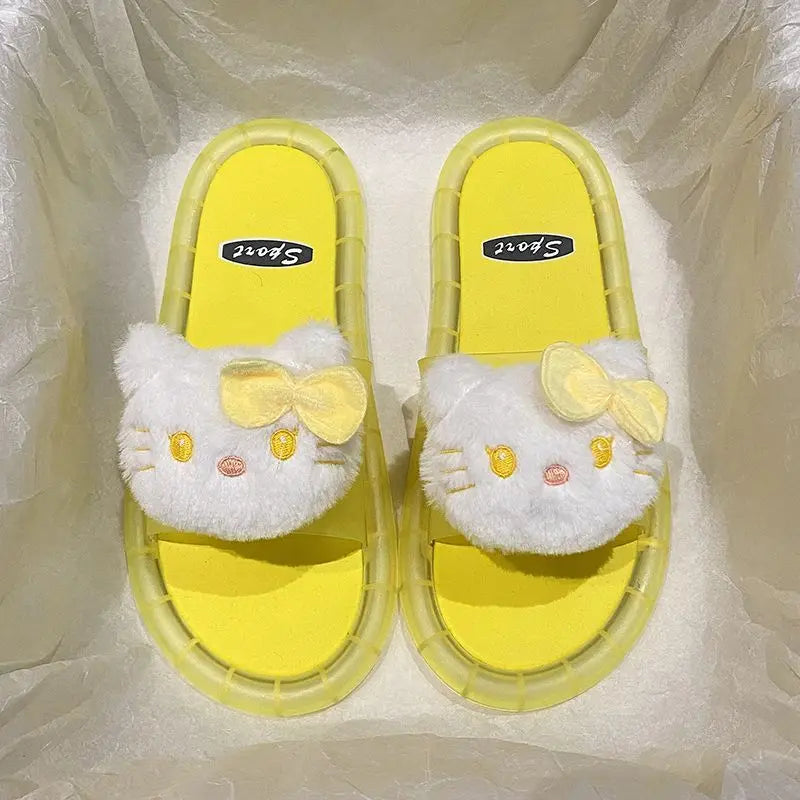 Hello Kitty Lovely Doll Kawaii MINISO Ins Fashion Luminous Slippers Female Cute Wearing Thick Soled Indoor Non-slip Shoes Gifts