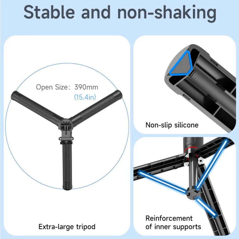 Smart Gimbal Stabilizer Tripod – 360° Rotation, Auto Tracking & LED Light (iPhone & Android Compatible)