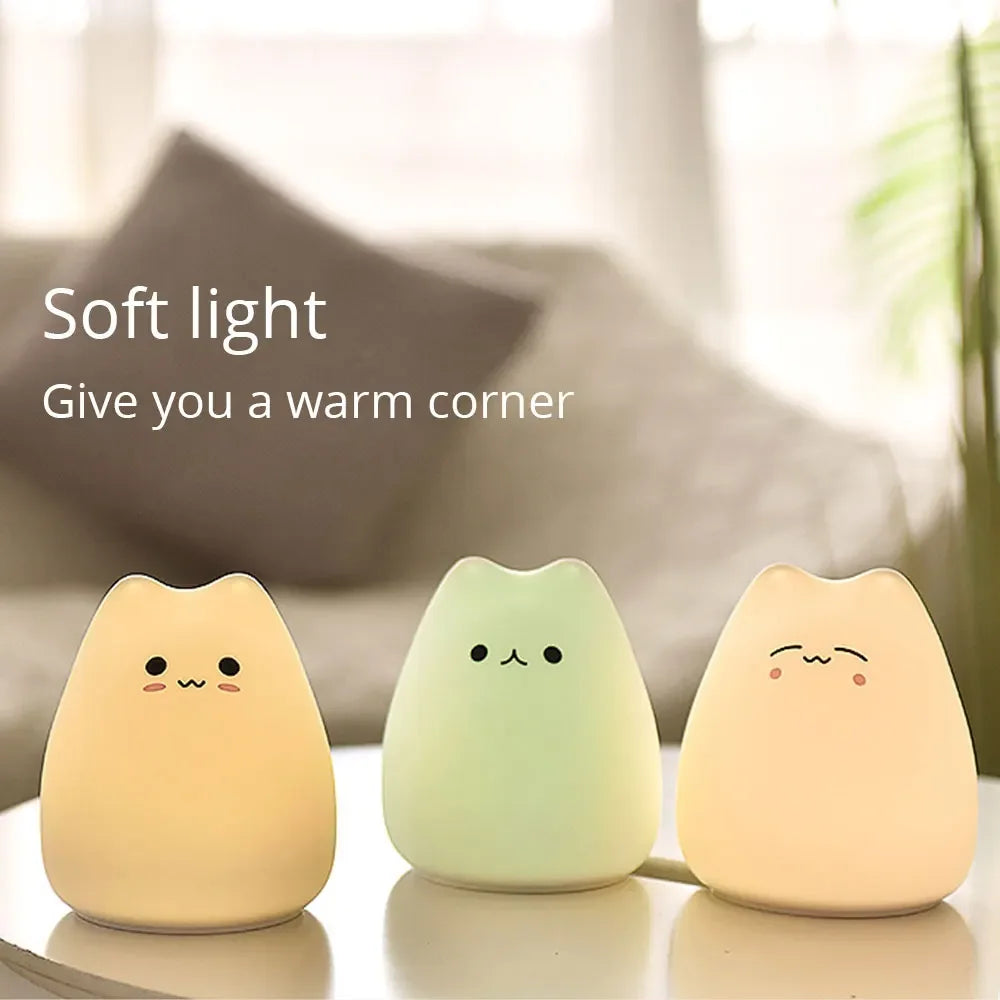 Touch Night Light Colorful Cat Silicone Animal Light Led Lights Cartoon Silicone Lamp Bedroom Decoration Lights Bedside Lighting