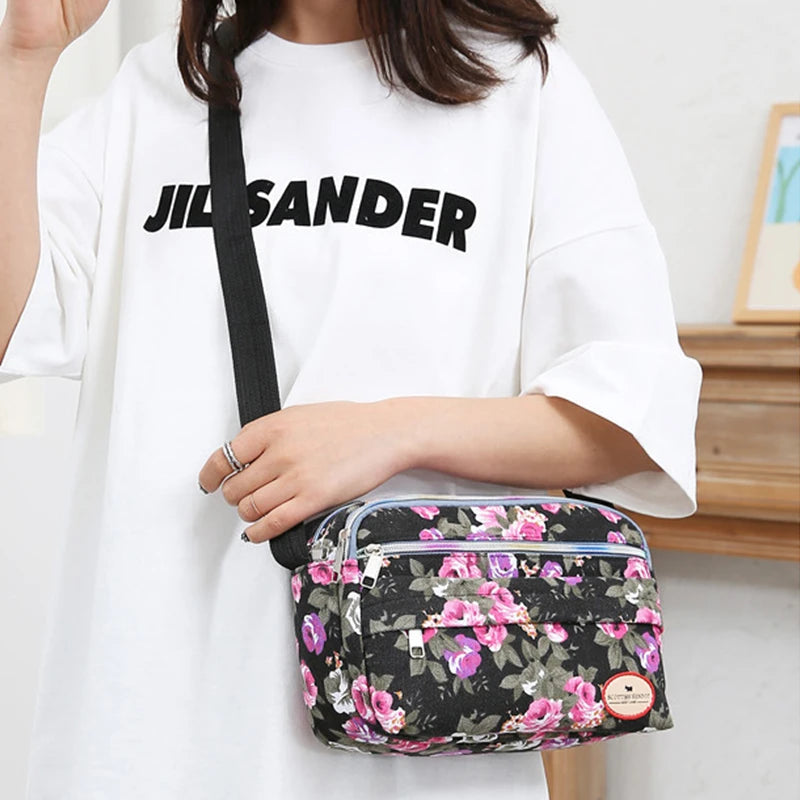 Vintage Canvas Crossbody Tote β Multi-Pocket Shoulder Bag for Women (Messenger Style | Printed & Zippered | Daily & Travel Use)