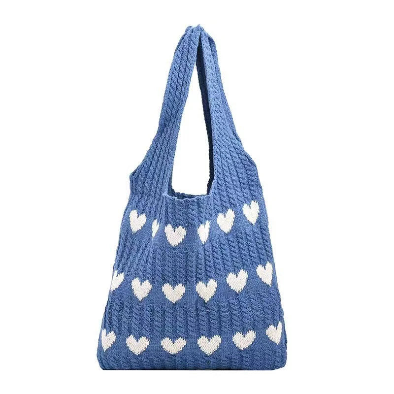 Woven Love Heart Knitted Shoulder Bag β Wool Tote for Women (Portable & Stylish | Daily Commuter & Student-Friendly)