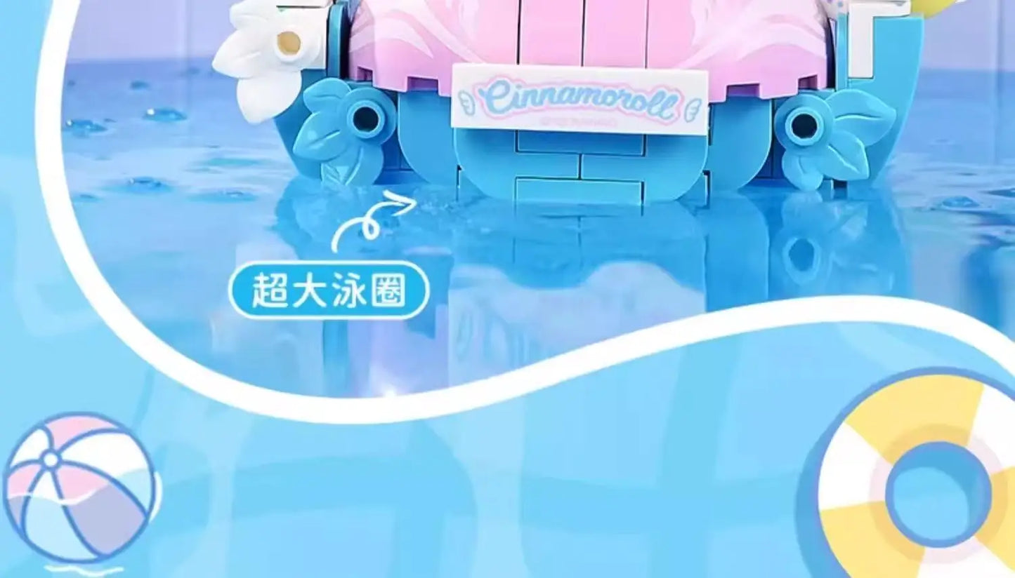 Keeppley New Sanrio Summer Party Theme Building Blocks Toys Hello Kitty My Melody Kuromi Cinnamoroll Pochacco Assembly Model Toy
