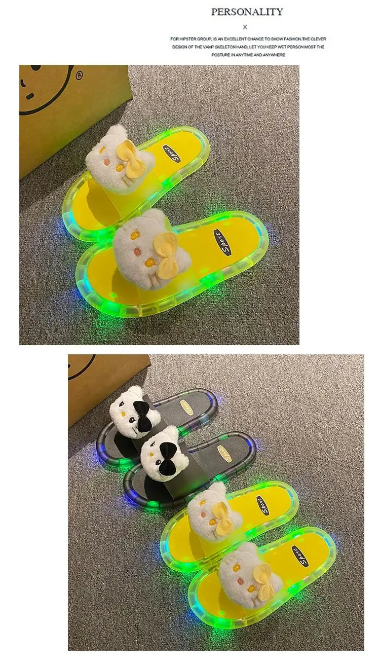 Hello Kitty Lovely Doll Kawaii MINISO Ins Fashion Luminous Slippers Female Cute Wearing Thick Soled Indoor Non-slip Shoes Gifts