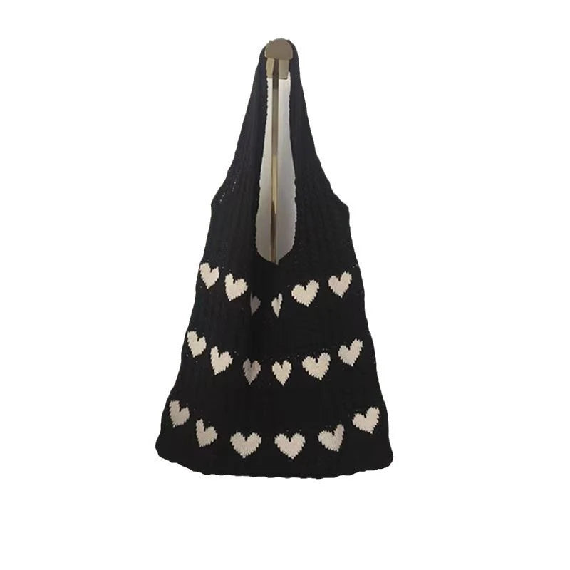 Woven Love Heart Knitted Shoulder Bag β Wool Tote for Women (Portable & Stylish | Daily Commuter & Student-Friendly)