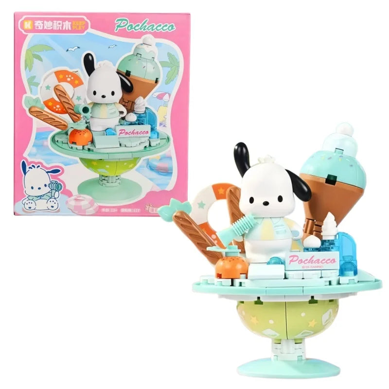 Keeppley New Sanrio Summer Party Theme Building Blocks Toys Hello Kitty My Melody Kuromi Cinnamoroll Pochacco Assembly Model Toy