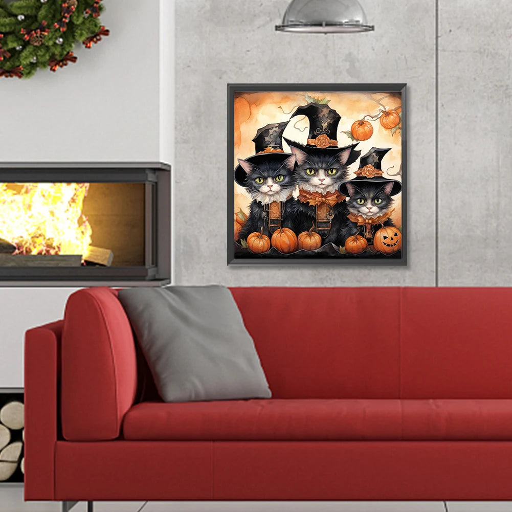Halloween Cat & Pumpkin 5D Diamond Painting Kit – 4 Scenes, DIY Fall Home Decor
