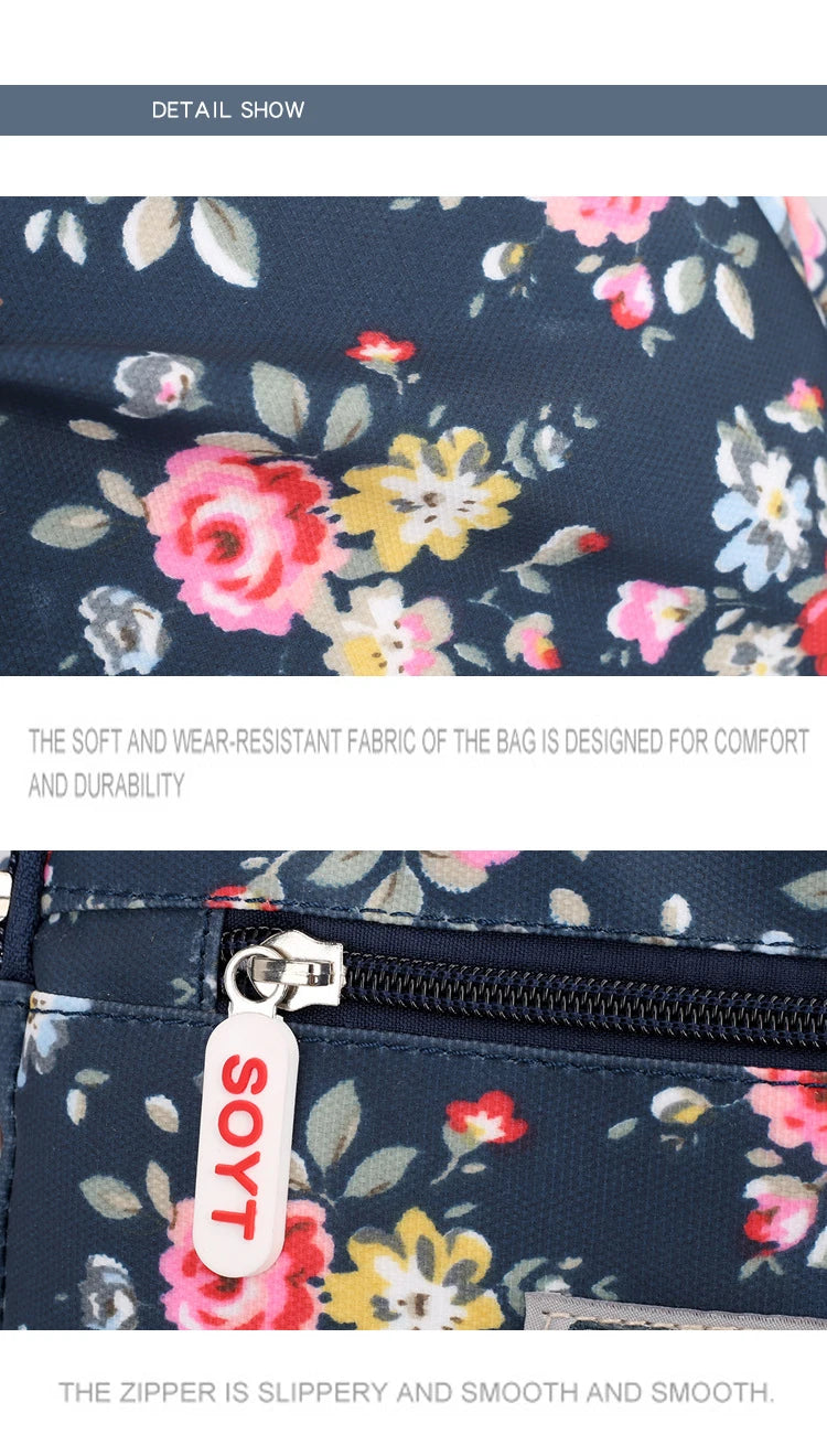 Multi-Pocket Women's Crossbody Bag Designer Floral Pattern Zipper Handbags Waterproof Nylon Casual Shoulder Bag Messenger Bag