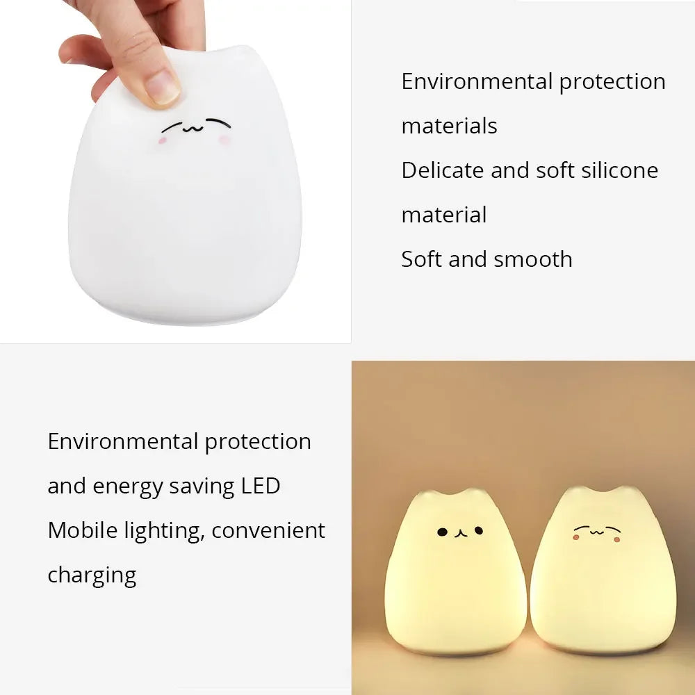 Touch Night Light Colorful Cat Silicone Animal Light Led Lights Cartoon Silicone Lamp Bedroom Decoration Lights Bedside Lighting