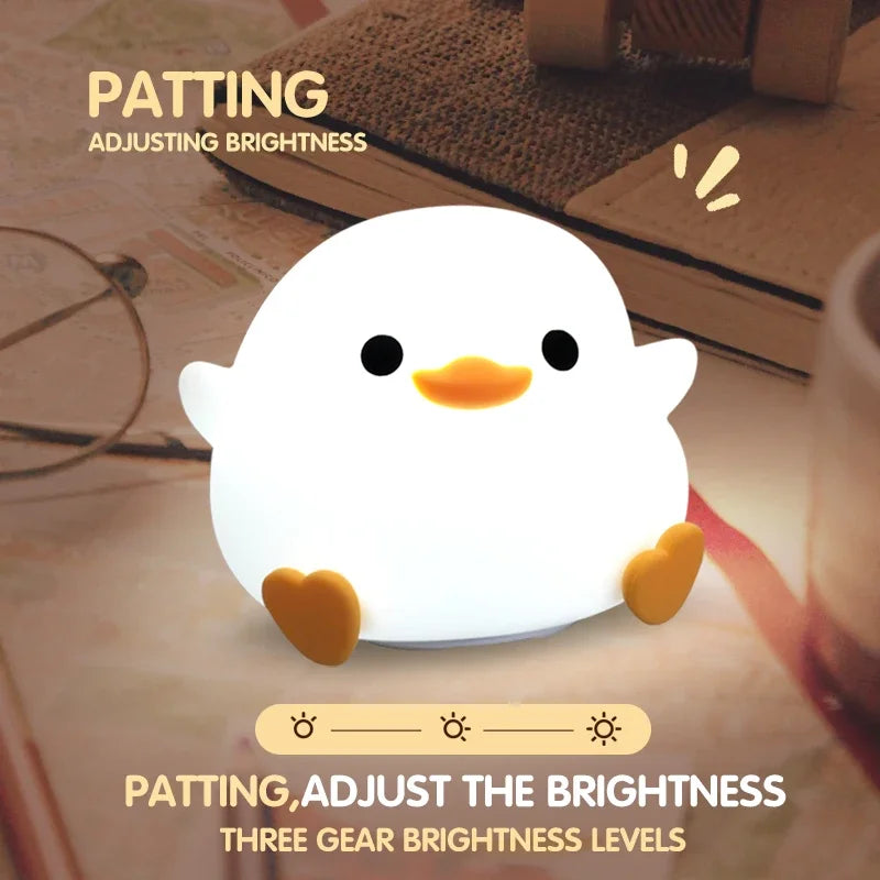 LED Night light Cute Duck Cartoon Animals Silicone Lamp for Children Kid Touch Sensor Timing USB Rechargeable for Birthday Gifts