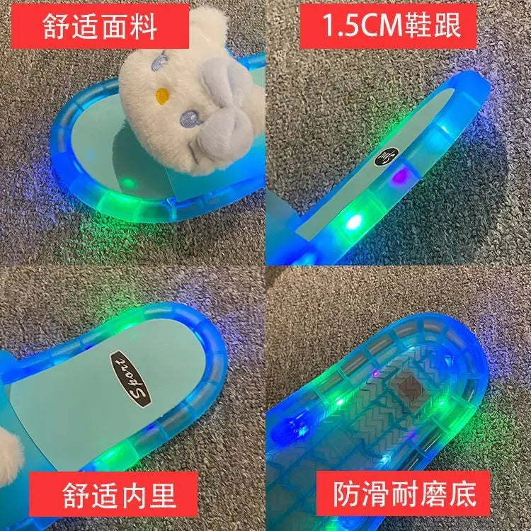 Hello Kitty Lovely Doll Kawaii MINISO Ins Fashion Luminous Slippers Female Cute Wearing Thick Soled Indoor Non-slip Shoes Gifts