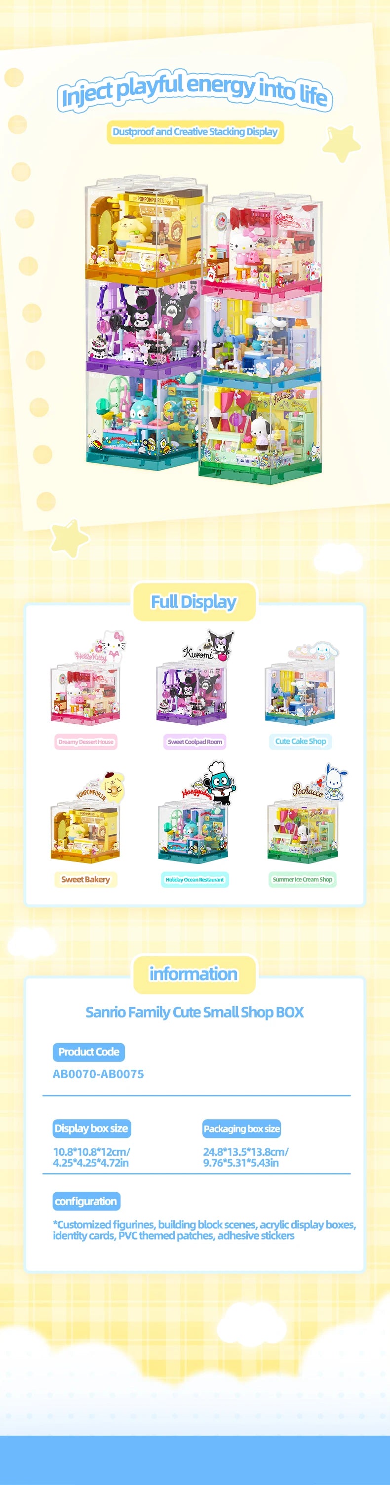 Sanrio Building Blocks Hellokitty Kuromi Bakery Dessert House Ocean Restaurant Shop Model Brick Desktop Display Adult Collection