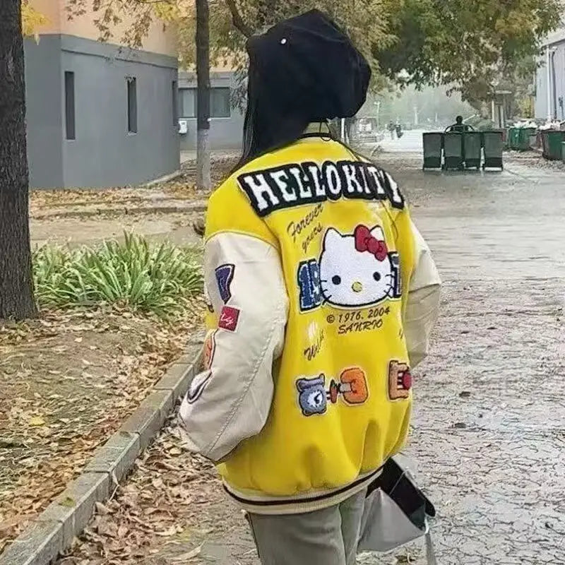 Hello Kitty Baseball Jacket Coat Hoodie Men Women Print Sport Baseball Uniforms Motorcycles Warm Coats Cardigan Tops Clothes Top