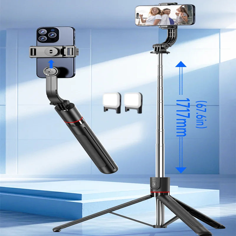 Smart Gimbal Stabilizer Tripod – 360° Rotation, Auto Tracking & LED Light (iPhone & Android Compatible)