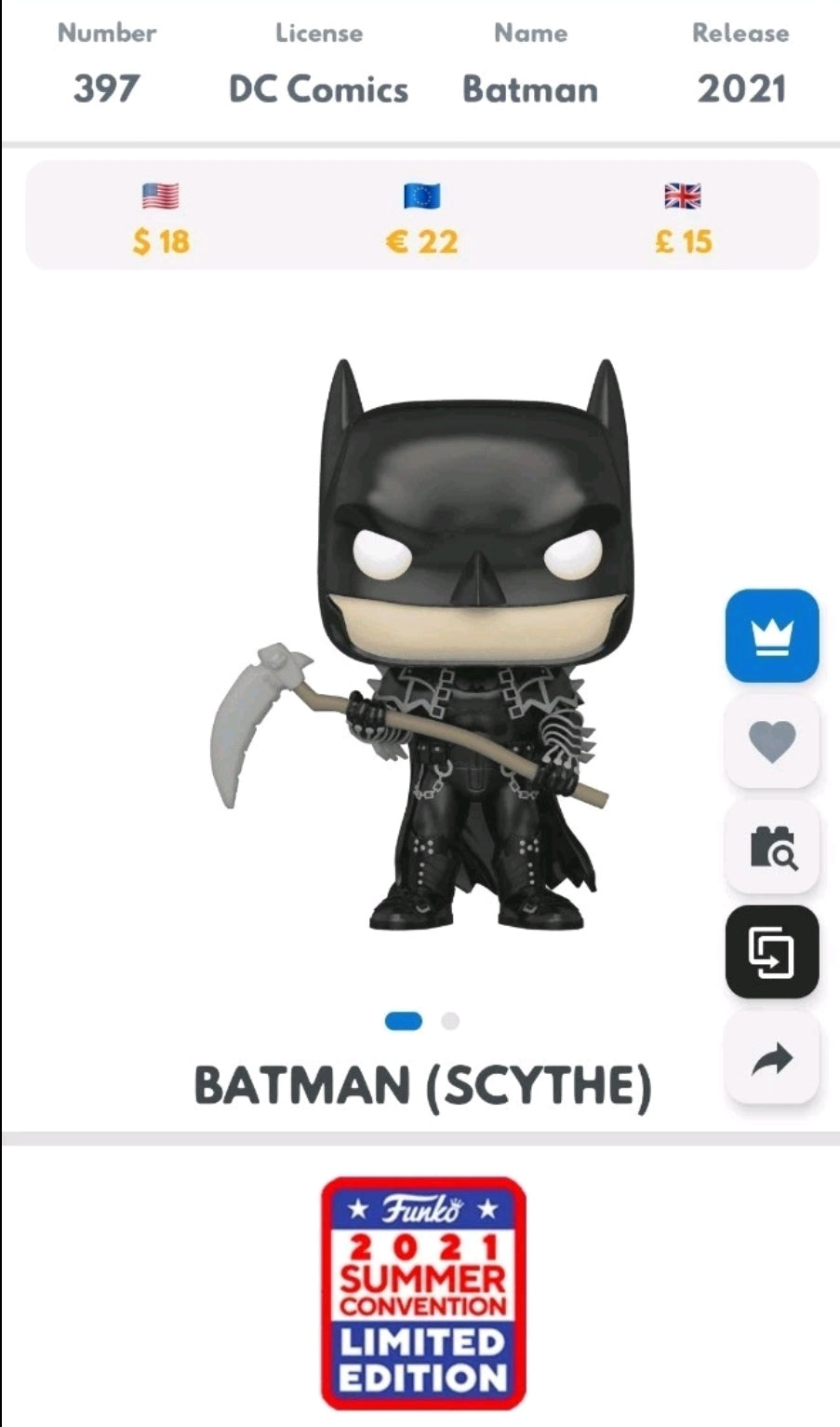 Funko Pop! Batman (Scythe) #397 β 2021 Summer Convention Exclusive