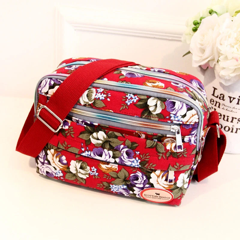 Vintage Canvas Crossbody Tote β Multi-Pocket Shoulder Bag for Women (Messenger Style | Printed & Zippered | Daily & Travel Use)