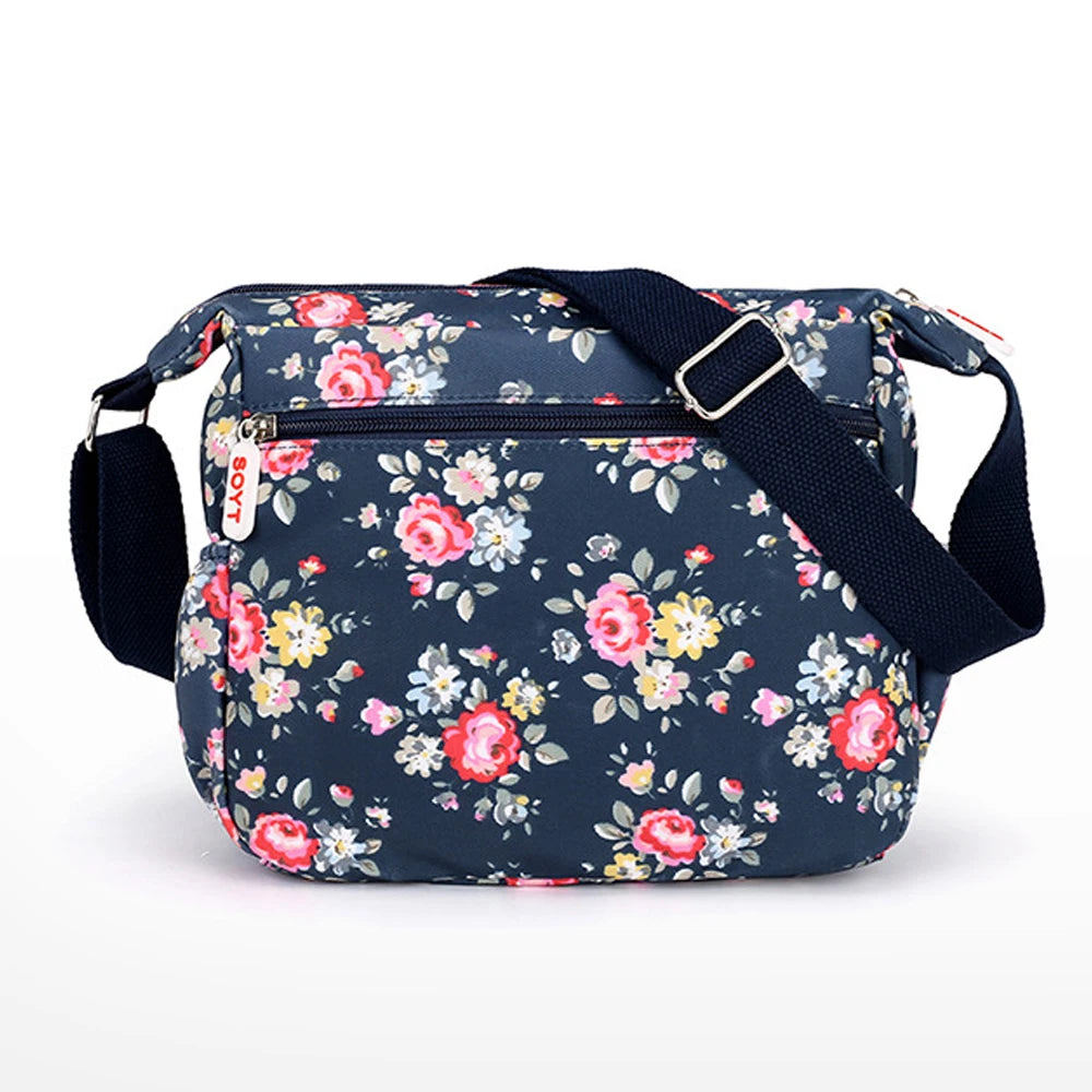 Multi-Pocket Women's Crossbody Bag Designer Floral Pattern Zipper Handbags Waterproof Nylon Casual Shoulder Bag Messenger Bag