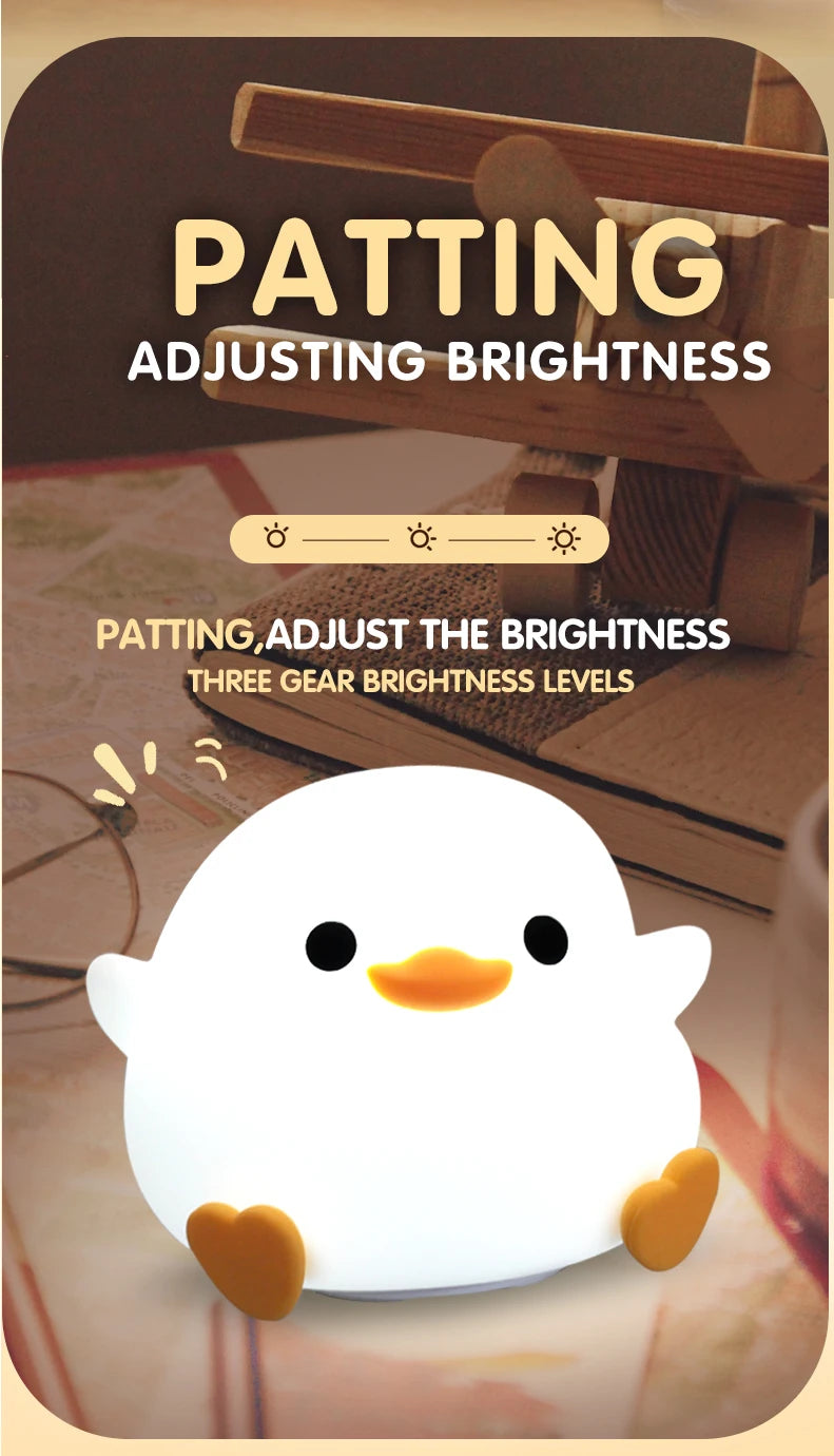 LED Night light Cute Duck Cartoon Animals Silicone Lamp for Children Kid Touch Sensor Timing USB Rechargeable for Birthday Gifts