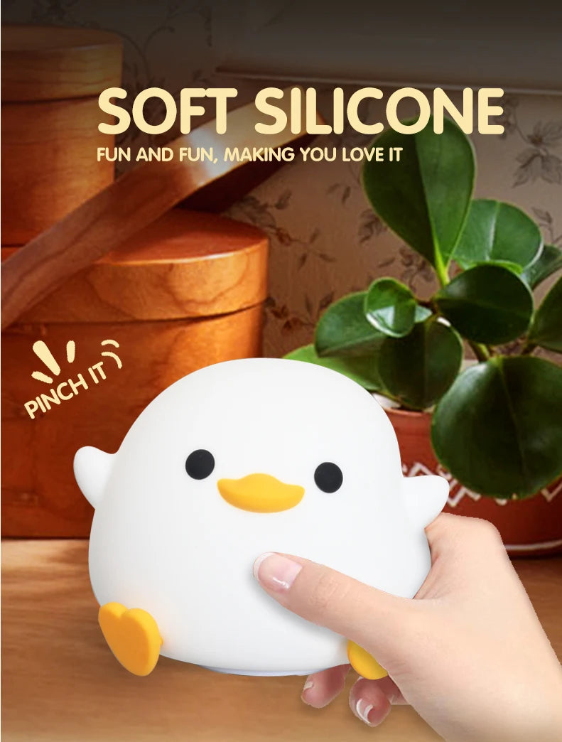 LED Night light Cute Duck Cartoon Animals Silicone Lamp for Children Kid Touch Sensor Timing USB Rechargeable for Birthday Gifts
