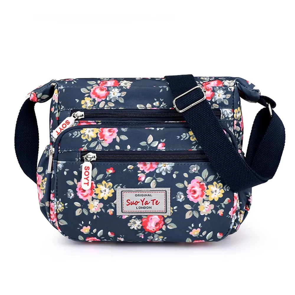 Multi-Pocket Women's Crossbody Bag Designer Floral Pattern Zipper Handbags Waterproof Nylon Casual Shoulder Bag Messenger Bag