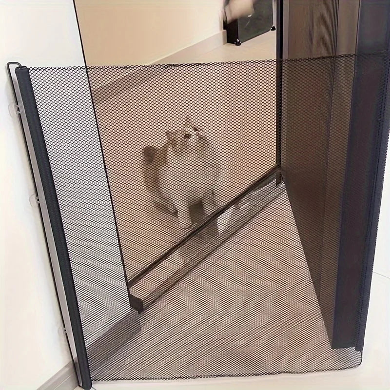 Easy To Install Black Pet Door Without Drilling - Retractable Safety Fence for Indoor Stairs, Dog and Pet Fences