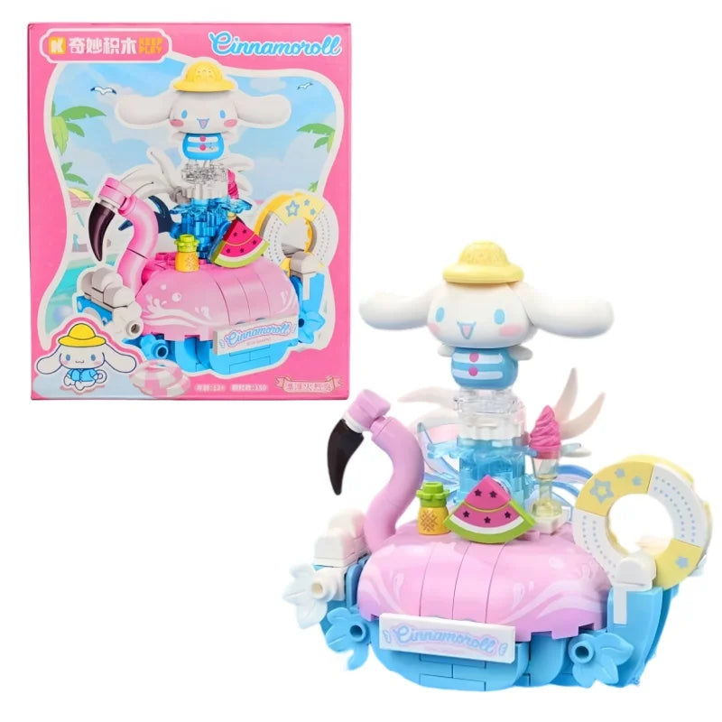 Keeppley New Sanrio Summer Party Theme Building Blocks Toys Hello Kitty My Melody Kuromi Cinnamoroll Pochacco Assembly Model Toy