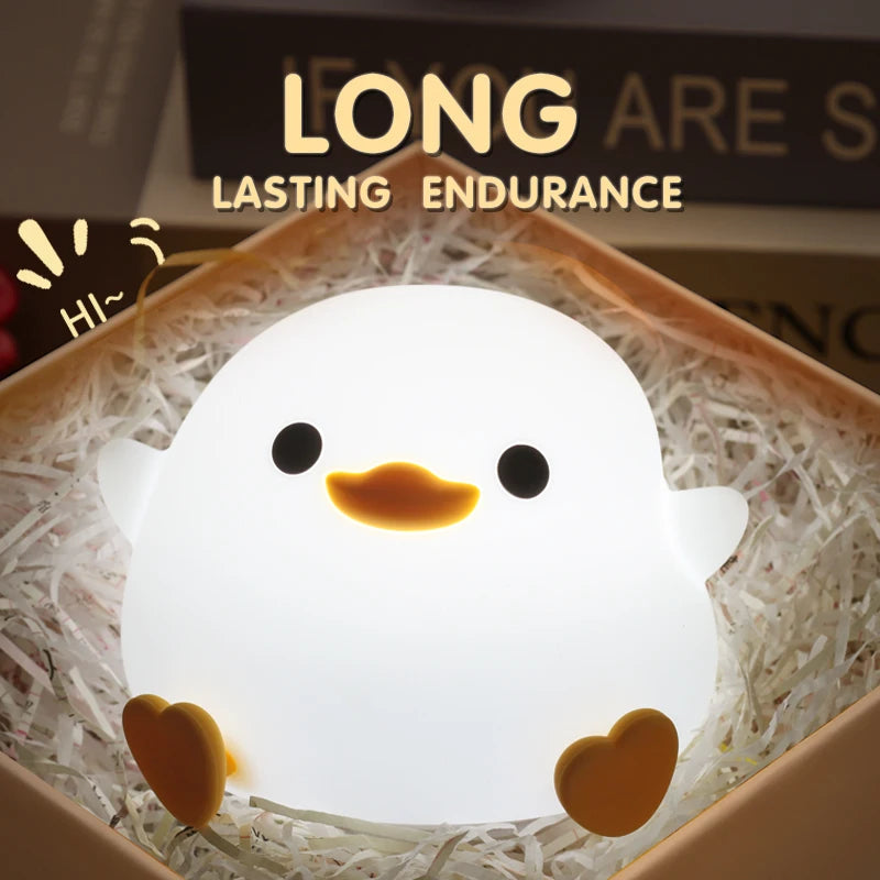 LED Night light Cute Duck Cartoon Animals Silicone Lamp for Children Kid Touch Sensor Timing USB Rechargeable for Birthday Gifts