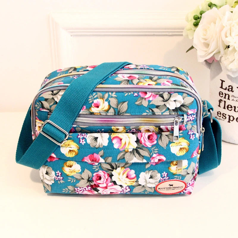 Vintage Canvas Crossbody Tote β Multi-Pocket Shoulder Bag for Women (Messenger Style | Printed & Zippered | Daily & Travel Use)