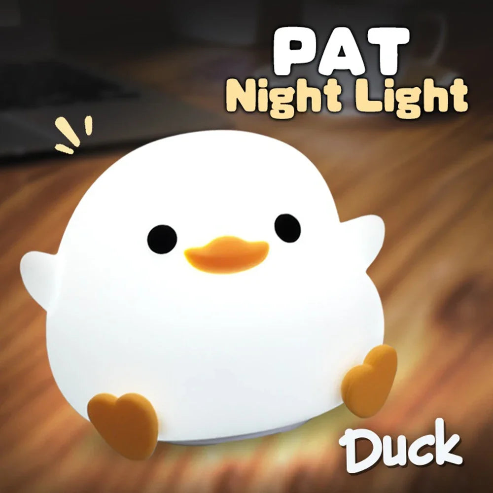 LED Night light Cute Duck Cartoon Animals Silicone Lamp for Children Kid Touch Sensor Timing USB Rechargeable for Birthday Gifts