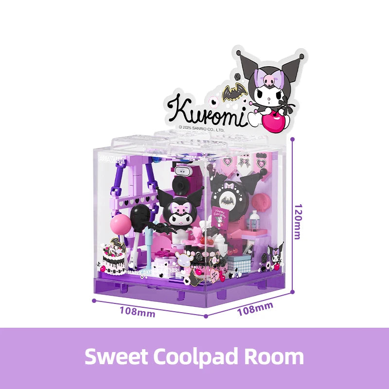 Sanrio Building Blocks Hellokitty Kuromi Bakery Dessert House Ocean Restaurant Shop Model Brick Desktop Display Adult Collection
