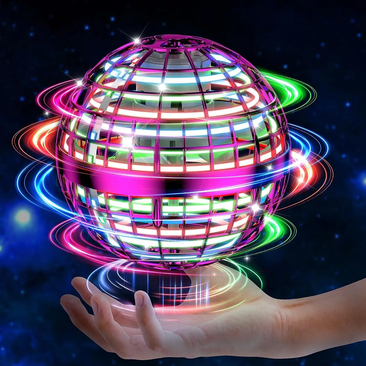 Flying Orb Toy – Cosmic Boomerang Hover Ball with LED Lights | Indoor & Outdoor Spinner Drone for Kids 6-12 | Cool Blue & Purple Gifts