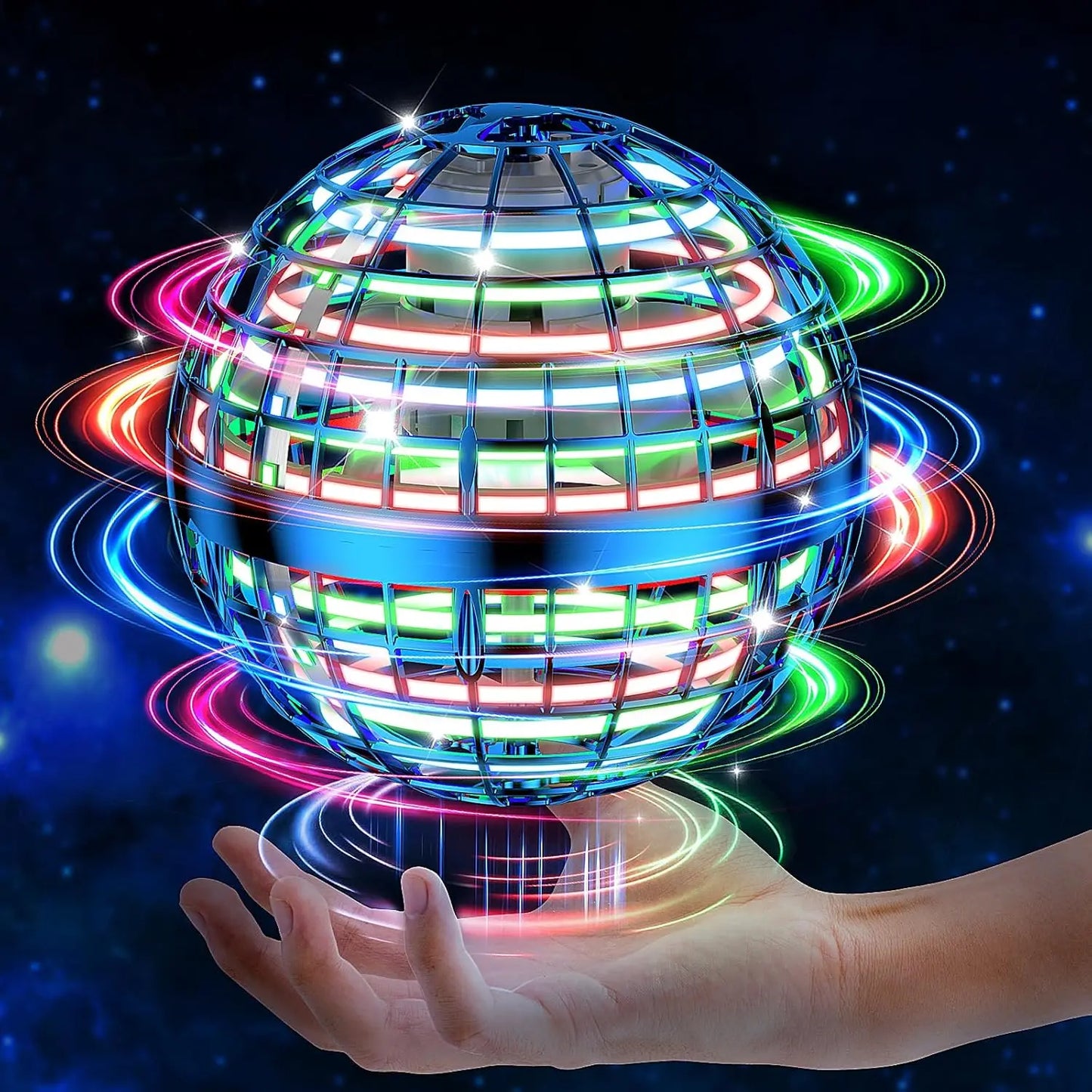Flying Orb Toy – Cosmic Boomerang Hover Ball with LED Lights | Indoor & Outdoor Spinner Drone for Kids 6-12 | Cool Blue & Purple Gifts