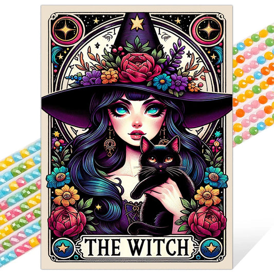 2pcs DIY Witch Diamond Painting Kit – Tarot-Inspired Mosaic Cross Stitch Set with Rhinestone Inlay, Gothic Woman Art for Home Decor