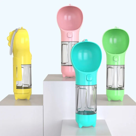 3-in-1 Portable Pet Travel Bottle – 300/500ml Leak-Proof Water Dispenser, Trash Bag Holder & Poop Shovel or 4-in-1 Portable Pet Travel Bottle – 300/500ml Leak-Proof Water, Trash Bag Dispenser, Food Container & Poop Shovel