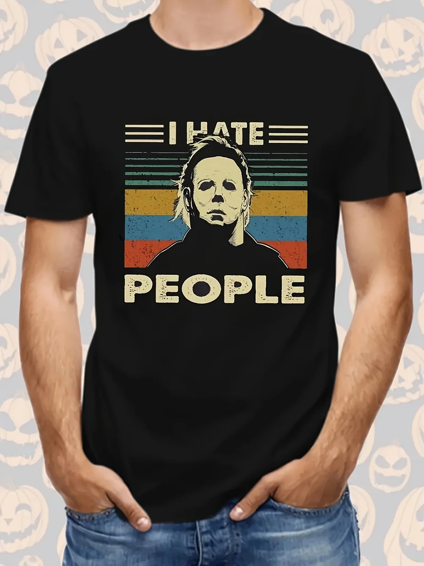 Halloween Limited Michael ·Myers Moonlight Panic TShirt  A Black I Hate People Retro Print Casual Top For Both Men And Women