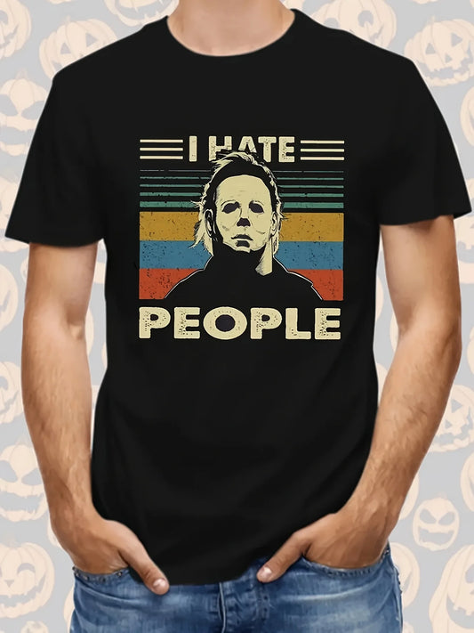 Halloween Limited Michael ·Myers Moonlight Panic TShirt  A Black I Hate People Retro Print Casual Top For Both Men And Women