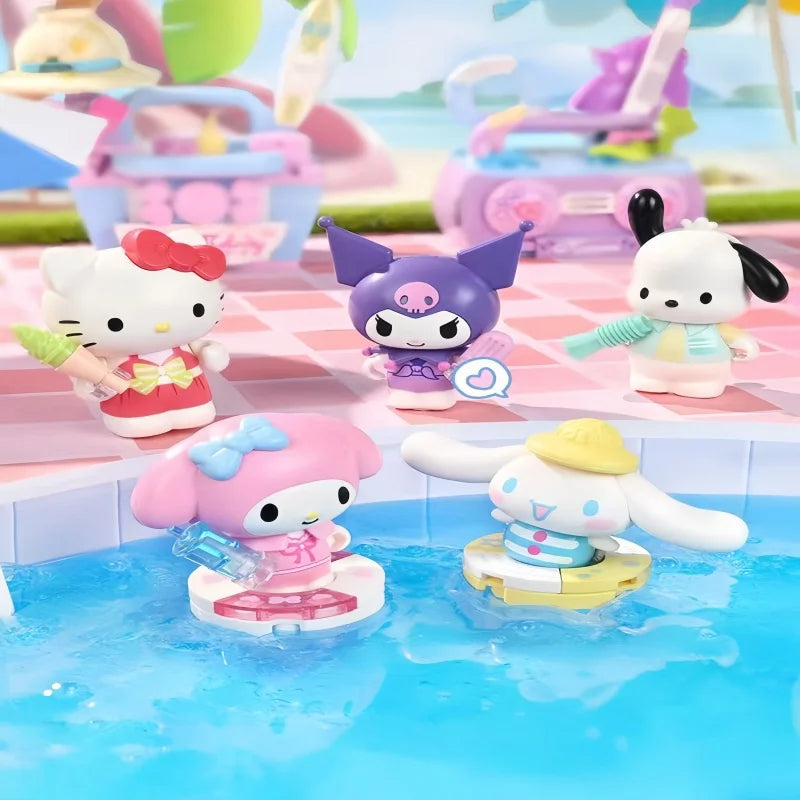 Keeppley New Sanrio Summer Party Theme Building Blocks Toys Hello Kitty My Melody Kuromi Cinnamoroll Pochacco Assembly Model Toy