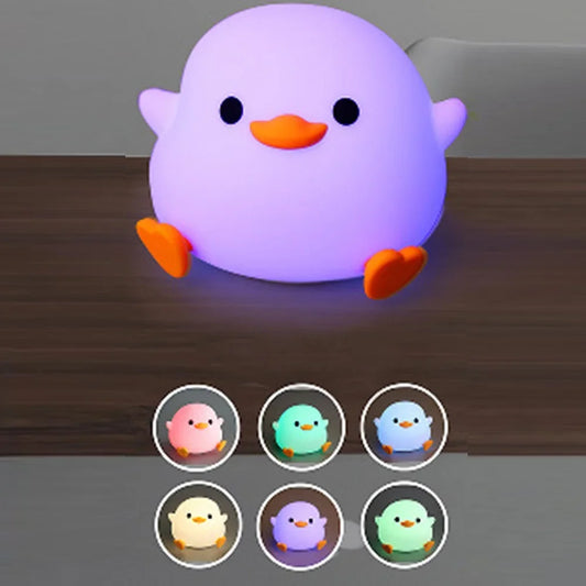LED Night light Cute Duck Cartoon Animals Silicone Lamp for Children Kid Touch Sensor Timing USB Rechargeable for Birthday Gifts