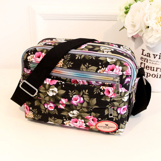 Vintage Canvas Crossbody Tote – Multi-Pocket Shoulder Bag for Women (Messenger Style | Printed & Zippered | Daily & Travel Use)
