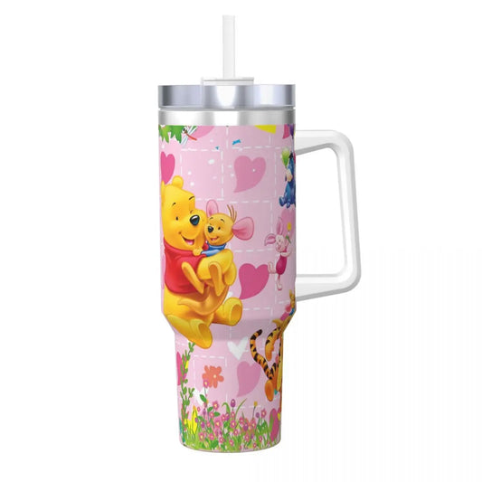 Winnie the Pooh Stainless Steel Tumbler – 40oz Leak-Proof Mug with Straw & Handle (Hot & Cold Drinks | Beach & Travel Ready)