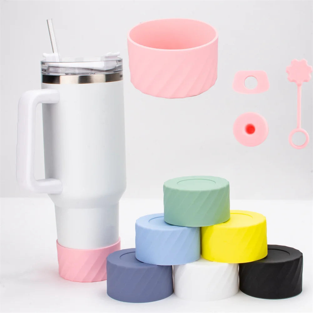 4Pcs Silicone Spill-Proof Stopper Set – Fits Stanley 40oz Cup (Protective Boot + Straw Covers | Leak-Proof Water Bottle Accessories)