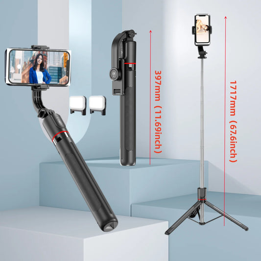 Smart Gimbal Stabilizer Tripod – 360° Rotation, Auto Tracking & LED Light (iPhone & Android Compatible)