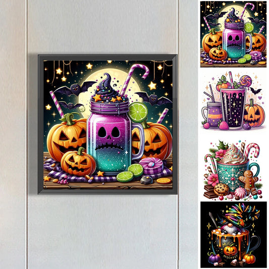 5D DIY Halloween Coffee Cup Diamond Painting Kit – Full Round Drill Mosaic Art for Fall Home Decor