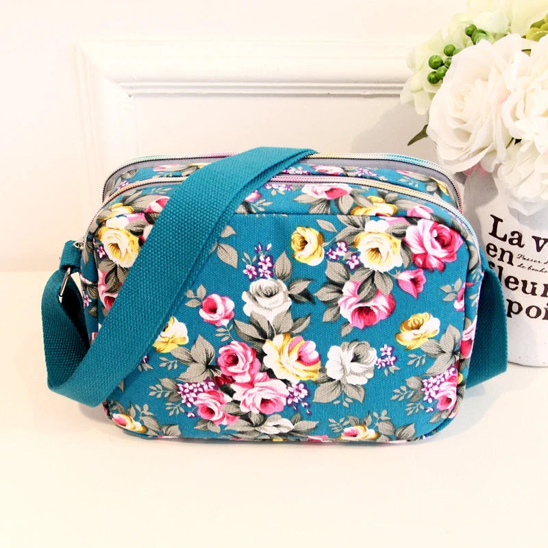 Vintage Canvas Crossbody Tote – Multi-Pocket Shoulder Bag for Women (Messenger Style | Printed & Zippered | Daily & Travel Use)