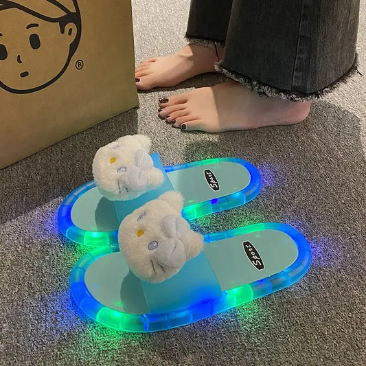 Hello Kitty Lovely Doll Kawaii MINISO Ins Fashion Luminous Slippers Female Cute Wearing Thick Soled Indoor Non-slip Shoes Gifts