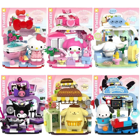 Sanrio DIY Assembly Model Building Block Toys Hello Kitty Kuromi My Melody Cinnamoroll Pochacco Cute Cartoon Doll Ornaments Toys
